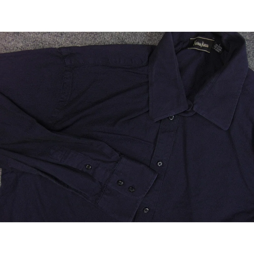 Neiman Marcus Shirt Mens Large Navy Blue Button Down Long Sleeve Cotton Dress
